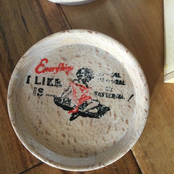 ✔️Vintage 6 Coasters w/ Wood Tray Retro Drinking Jokes Humor Prints MCM - Picture 9 of 10